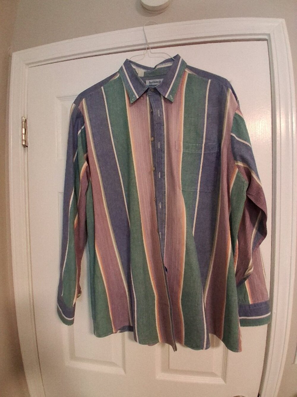 Men's Saddlebrook LS button-down shirt, size XL, Blue/Green/Purple/White stripes